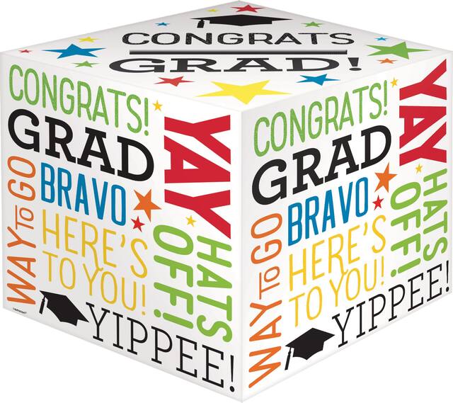 "Congrats Grad" Cardholder Box, Multi-Coloured, for Graduation Front_Angled_Right