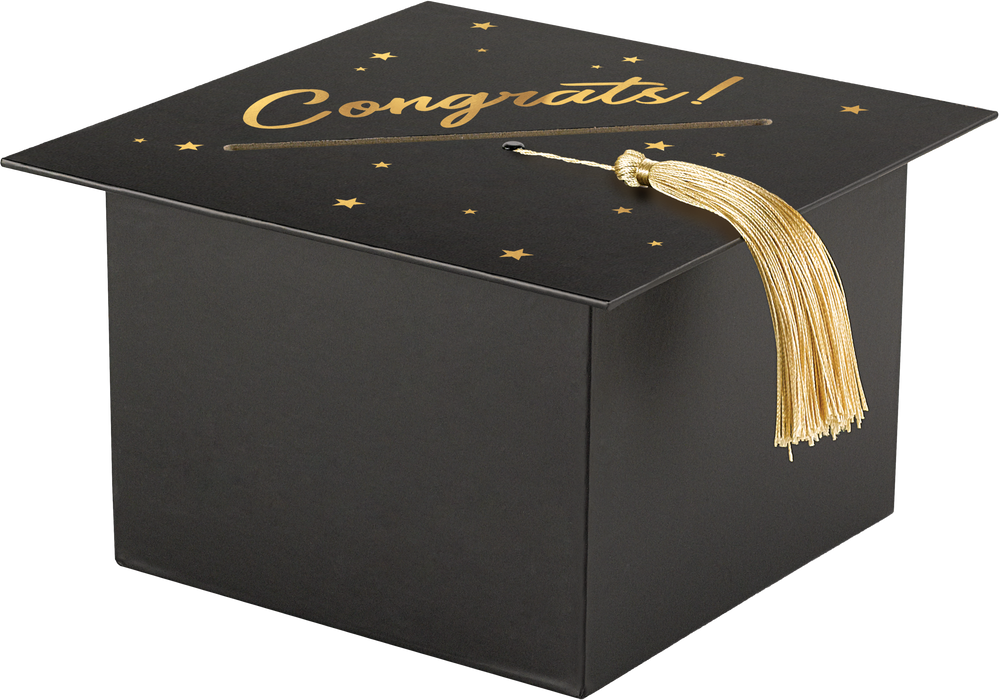 Black & Gold Mortarboard Cap Graduation Cardholder Box Party City