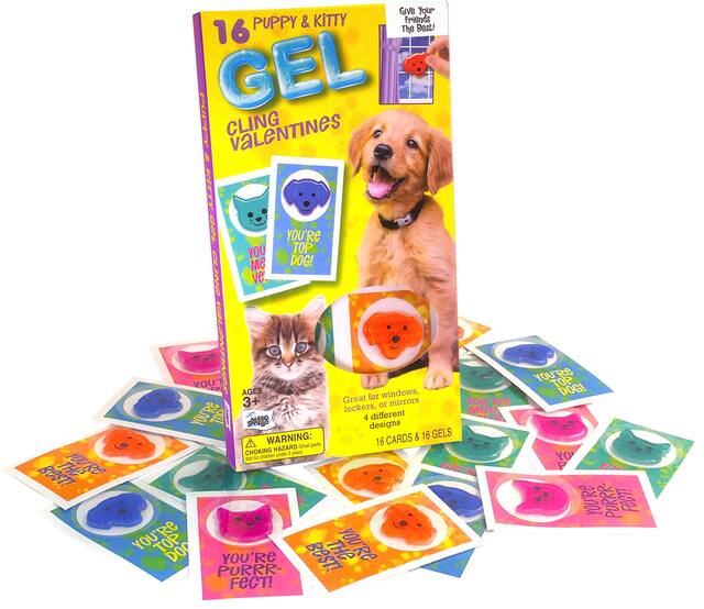 Puppy  Kitty Valentine Exchange Cards with Gel Cling Decals, 16-pk Composite_or_Mixed