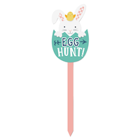 "Egg Hunt" Bunny Rabbit Outdoor Yard Stake Sign Decoration, Blue, 3-ft, for Easter Front_Flat