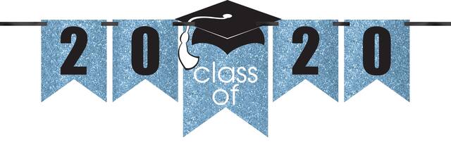 Kit de banderole de remise de diplôme bleu pastel scintillant Front_Flat