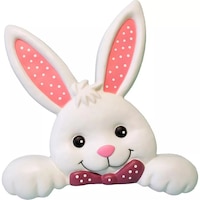 Bunny Fence Topper Decoration, White/Pink, 25.75-in, for Easter Front_Flat