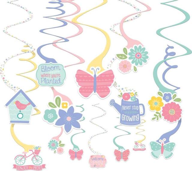 "Never Stop Growing" Swirl Hanging Decorations, Pastel Multi-Coloured, 12.5-in, 30-pk, for Easter/Spring Front_Flat