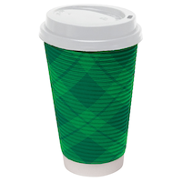 St. Patrick's Day Party Cups with Lids, Green/White, 8-pk Front_Angled_Right