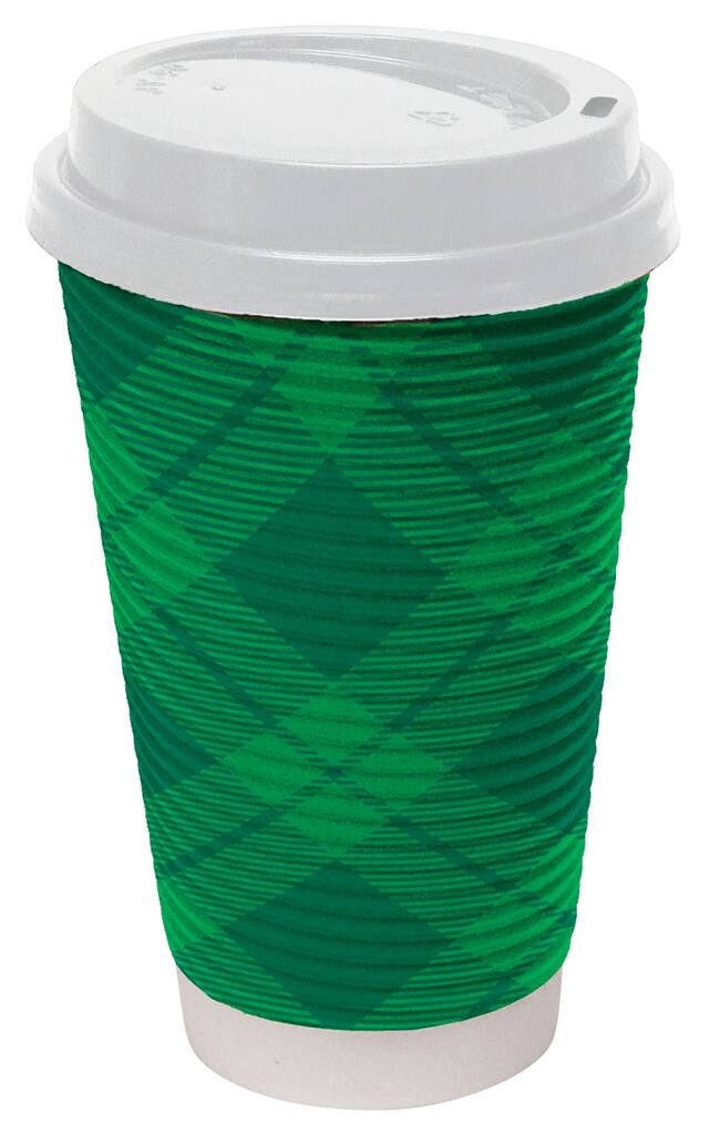 St. Patrick's Day Party Cups with Lids, Green/White, 8-pk Front_Angled_Right