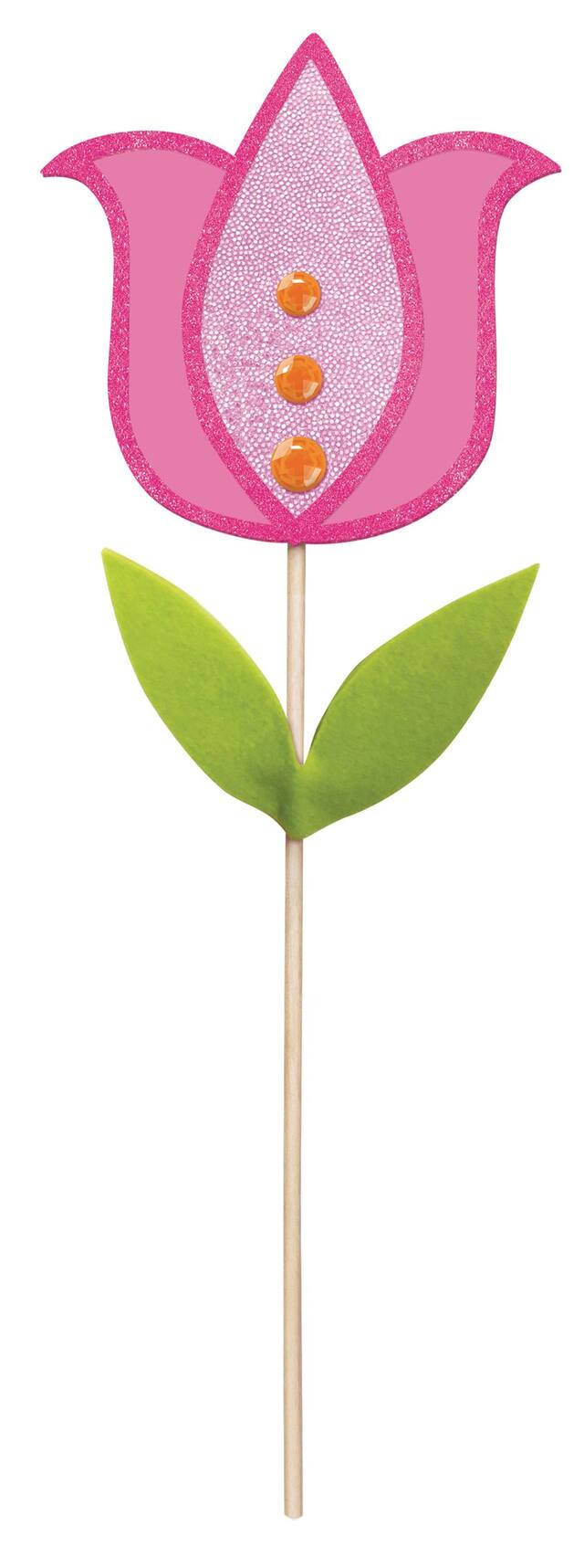 Piquet fleur pour Pâques ou le printemps, rose, 36&nbsp;po Front_Flat