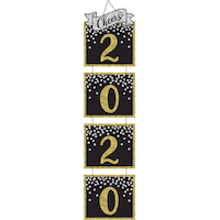 Affiche empilée scintillante géante du Nouvel An, noir, or et argent Front_Flat