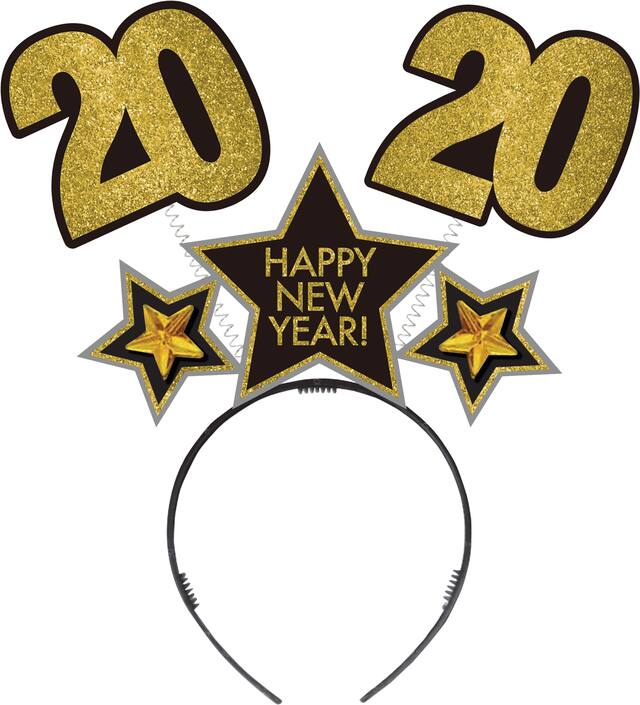 Serre-tête scintillant du Nouvel An 2020 noir, or et argent Front_Flat
