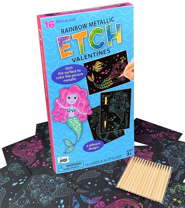 Mermaid Etch Valentine Exchange Cards, 16-pk Front_Three_Fourths_Angled_Right