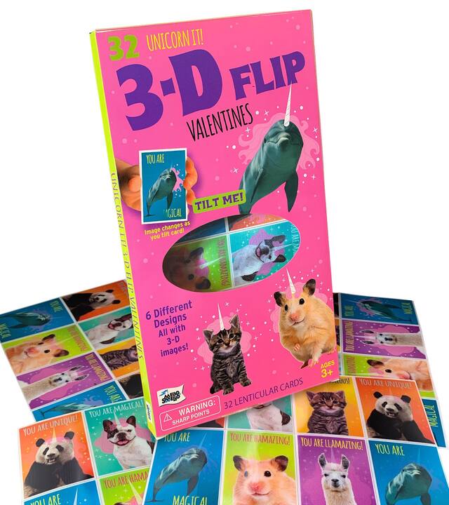 Unciorn Animal 3D Flip Exchange Cards, Pink, 32-pk, for Valentine's Day Composite_or_Mixed
