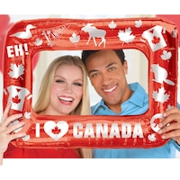 "I Love Canada" Inflatable Picture Frame Decoration, Red/White, Maple Leaf, 8-in, for Canada Day Front_Flat