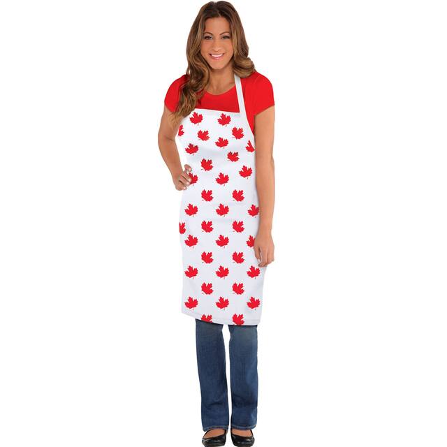 Maple Leaf Wearable Apron, Red/White, One Size, for Canada Day Front_Flat