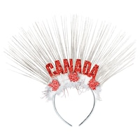 "Canada" Maple Leaf Glitter Marabou Headband, Red/White, One Size, for Canada Day Front_Flat