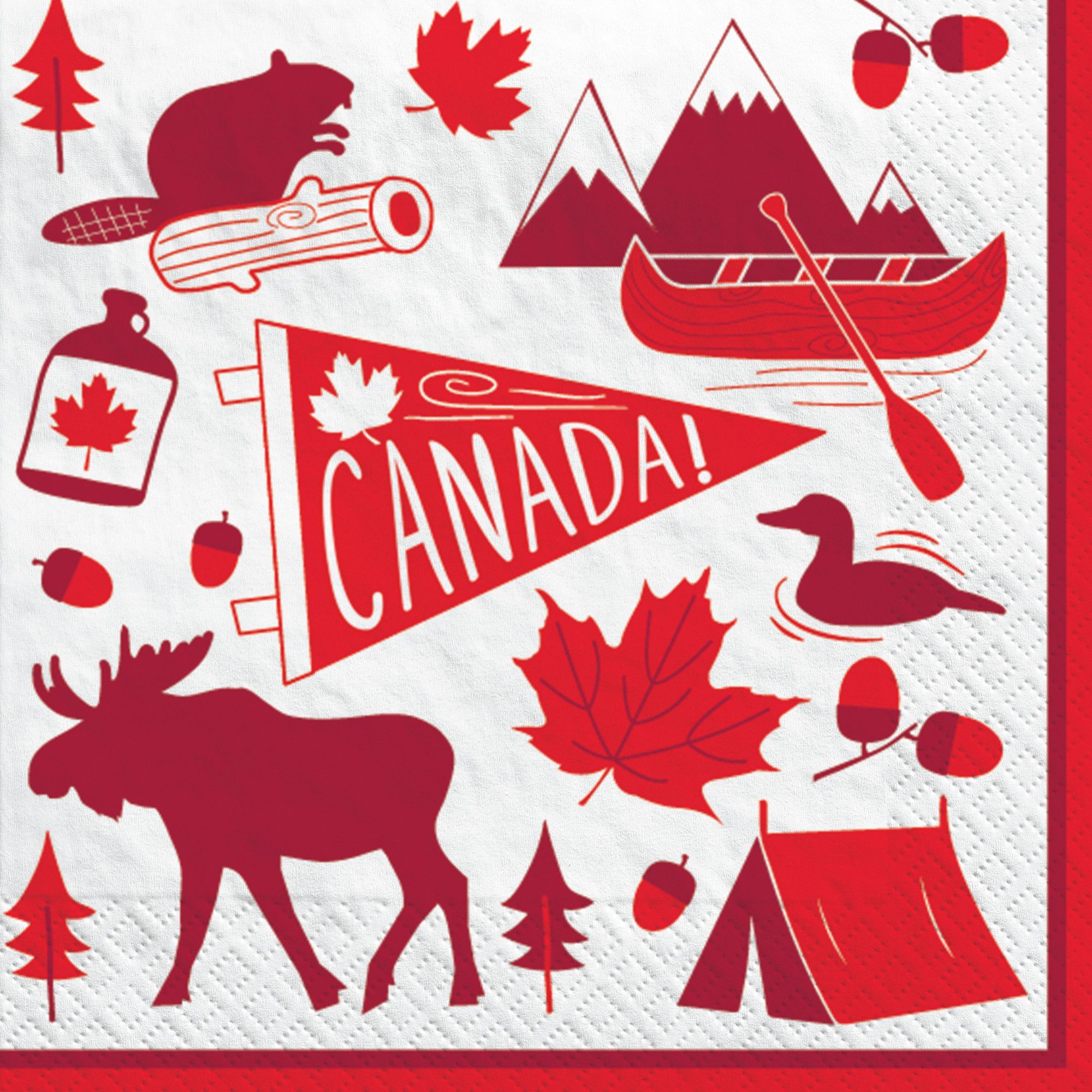 "Canada" Square Paper Disposable Lunch Napkins, Red, 6.5-in, 20-pk, 2-ply, for Canada Day