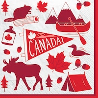 "Canada" Square Paper Disposable Lunch Napkins, Red, 6.5-in, 20-pk, 2-ply, for Canada Day Overhead_Flat