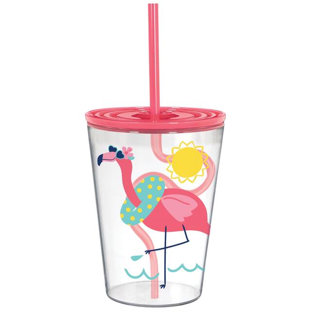 Flamingo Tumbler with Silly Straw Front_Flat