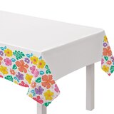Luau & Hibiscus Rectangle Plastic Reusable Table Cover, Multi-Coloured, Floral, 54x84-in, for Summer Party CloseUp