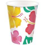 Luau & Hibiscus Paper Disposable Cups, Multi-Coloured, Floral, 9-oz, 50-pk, for Summer Party Front_Elevated