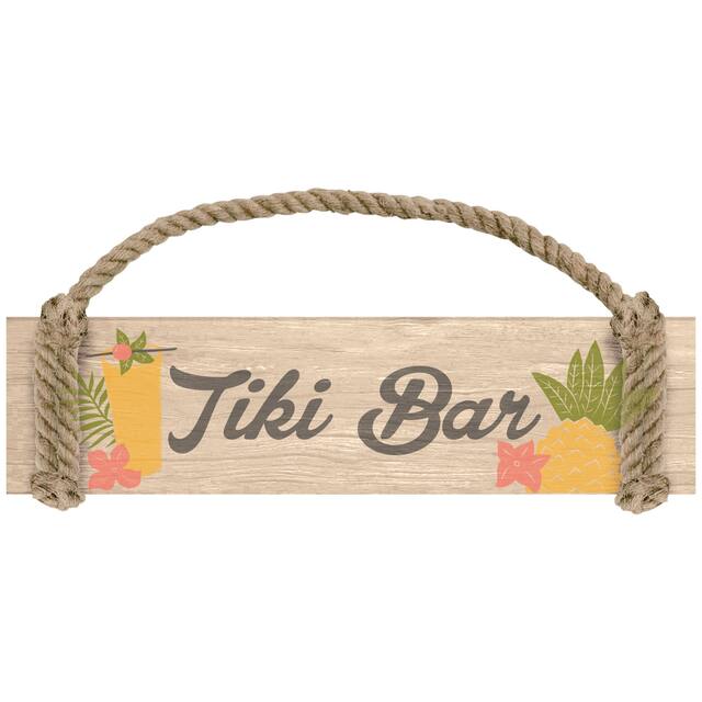 Tiki Bar Hanging Wood Sign with Rope Hanger Front_Flat