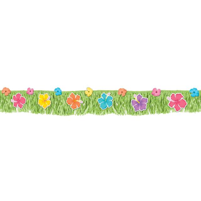 Grass Fringe Hanging Garland Banner Decoration, Green, Floral, 4-in, for Summer Party Front_Flat