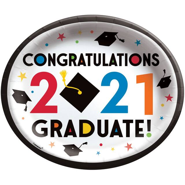 Congratulations 2021 Oval Paper Plates, 12-in Overhead_Flat