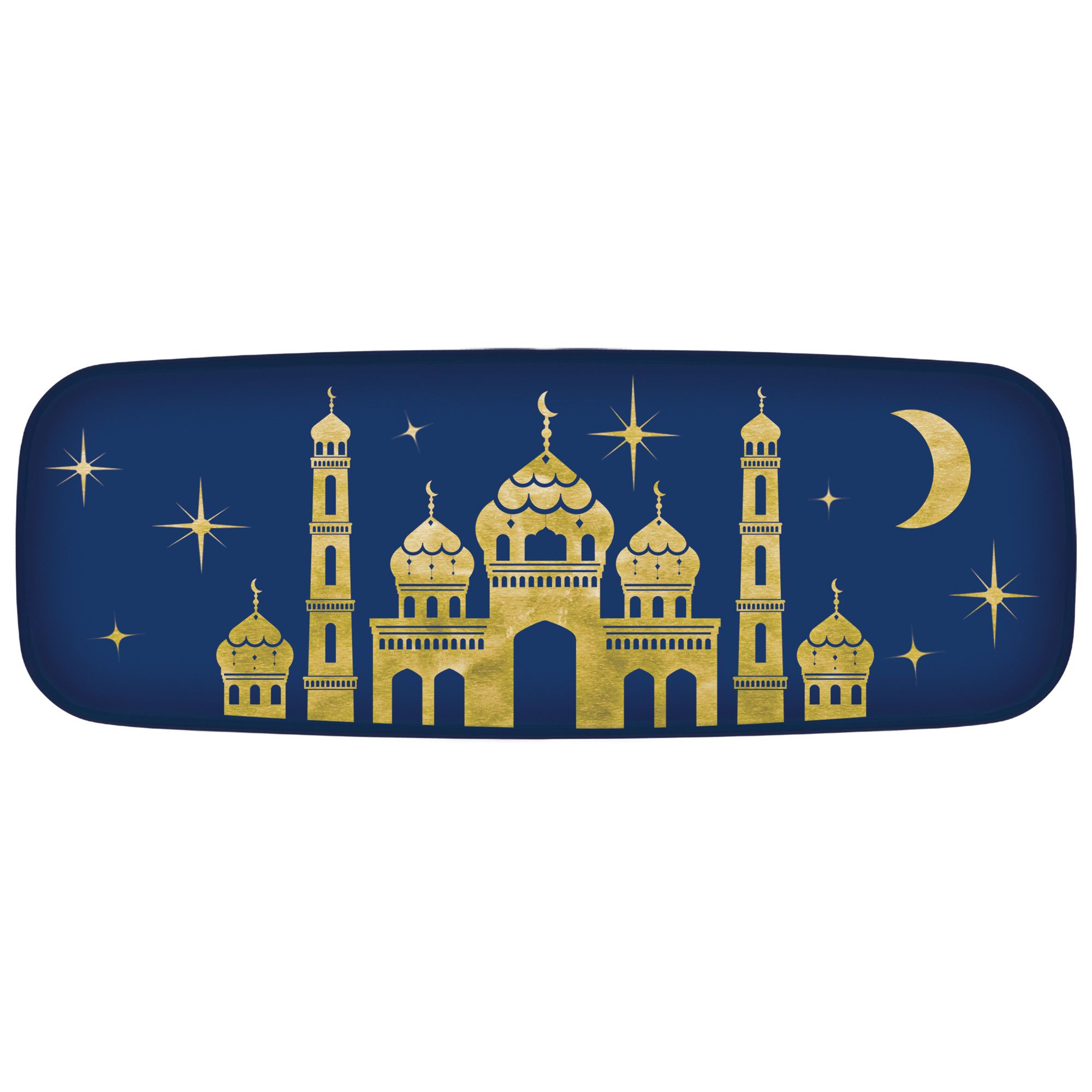 Rectangle Plastic Reusable Serving Platter, Navy/Gold, 5-in, for Religious Party/Eid Mubarak/Ramadan Overhead_Flat
