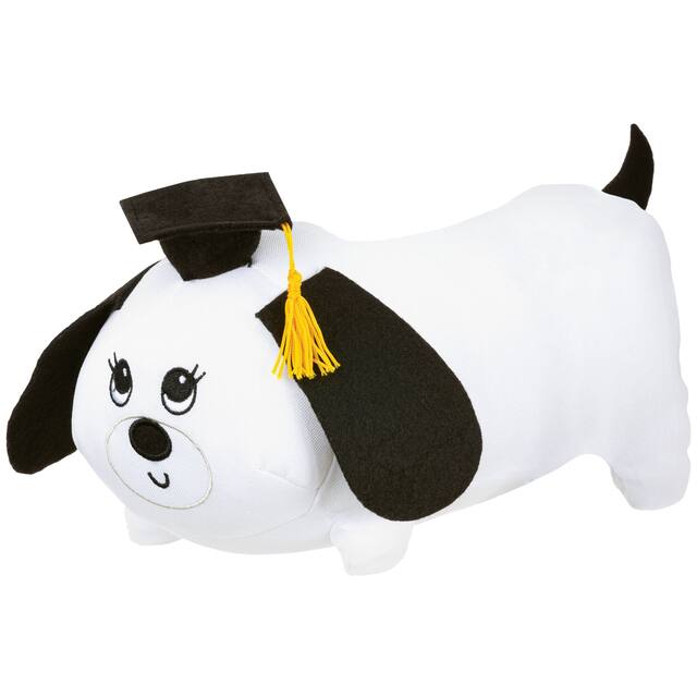 Dog Autograph Plush Toy, Black/White, for Graduation Front_Three_Fourths_Angled_Left