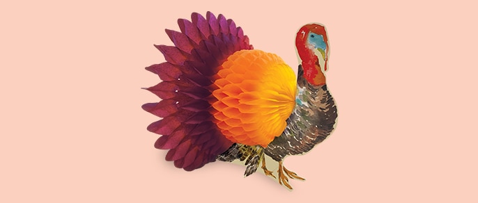 A Thanksgiving turkey honeycomb centerpiece decoration.