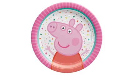 Une assiette en papier ronde Peppa Pig de 7 pouces.