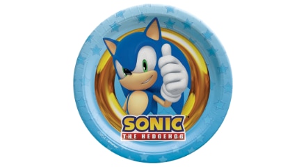 Une assiette en papier ronde Sonic le hérisson de 7 pouces.