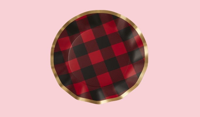 A red and green plaid dessert plate.