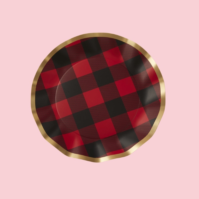 A red and green plaid dessert plate.