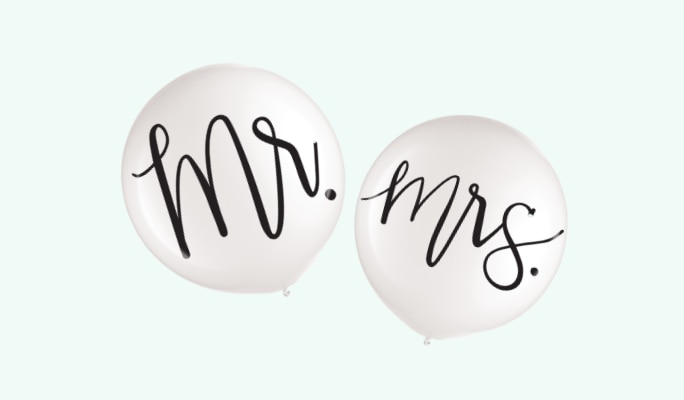 Ballons noir et blanc en latex « Mr. » et « Mrs. »