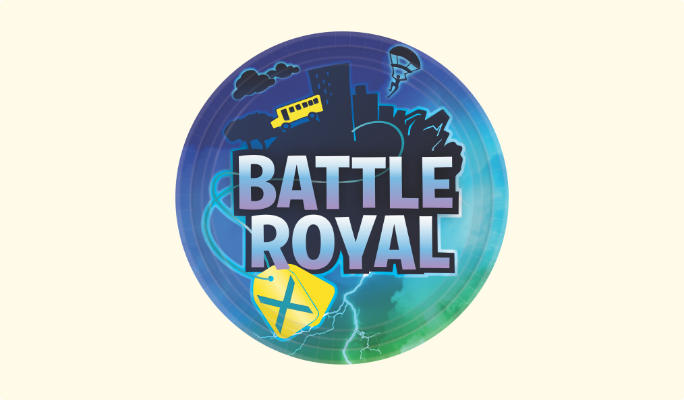 A Battle Royale-themed round paper plate.