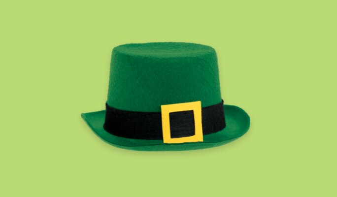 A green, black and gold felt top hat.