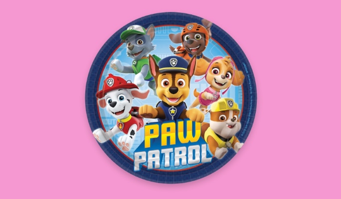 A round plate with PAW Patrol characters.