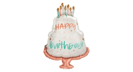 A birthday cake-shaped balloon.