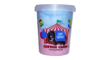 A tub of blue and pink cotton candy.