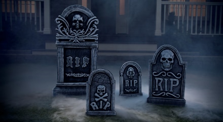 Different sized graveyard tombstone decorations.