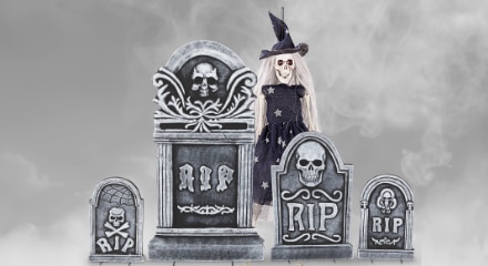 A collection of various tombstone decorations.