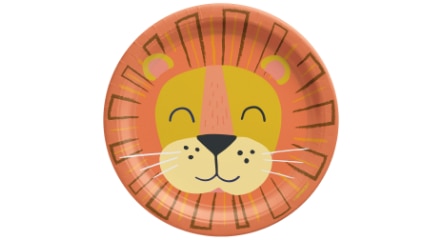 Une assiette avec une image d’un visage de lion.