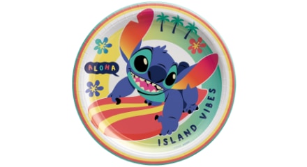 A plate with an image of Stitch from Lilo & Stitch.