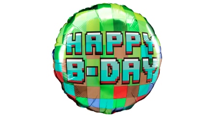 A plate with pixelated blocks that reads 'HAPPY B-DAY'.