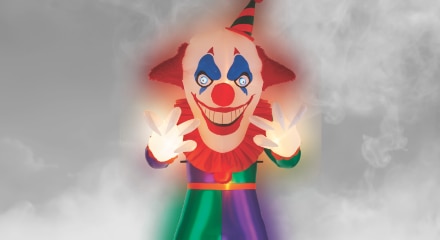 Scary inflatable clown decoration.