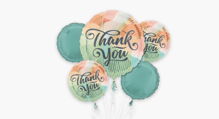 A bouquet of 'Thank You' balloons.