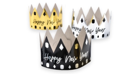 Black, gold and silver New Year's Eve party crowns.