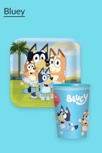 A bluey-themed paper plate and cup.