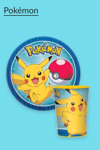 A Pokémon-themed paper plate and cup.