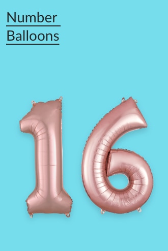 Balloons shaped like the number 16.