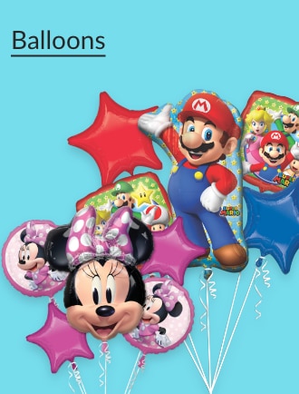 Super Mario, Minnie Mouse and more licensed foil balloons.